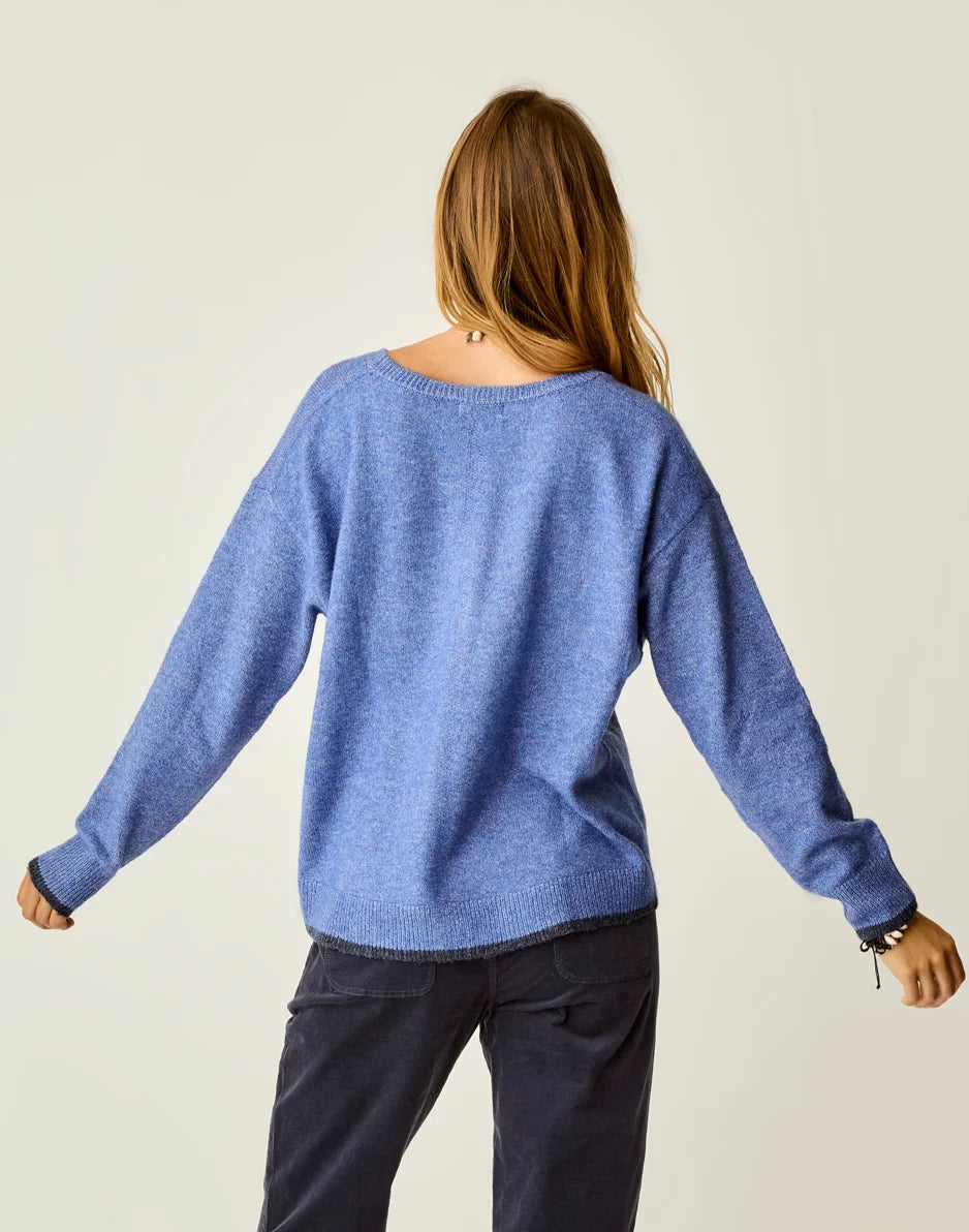 Drue Fuzzy Sweater: Capri Blue w. Dark Capri