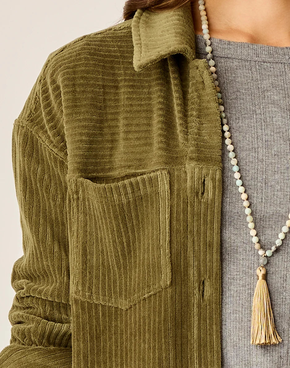 Hudson Stretch Cord Shacket: Fir