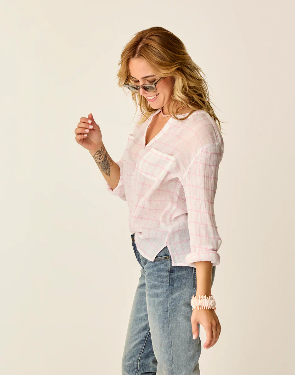 Dylan Gauze Shirt: Hot Pink Plaid - FINAL SALE