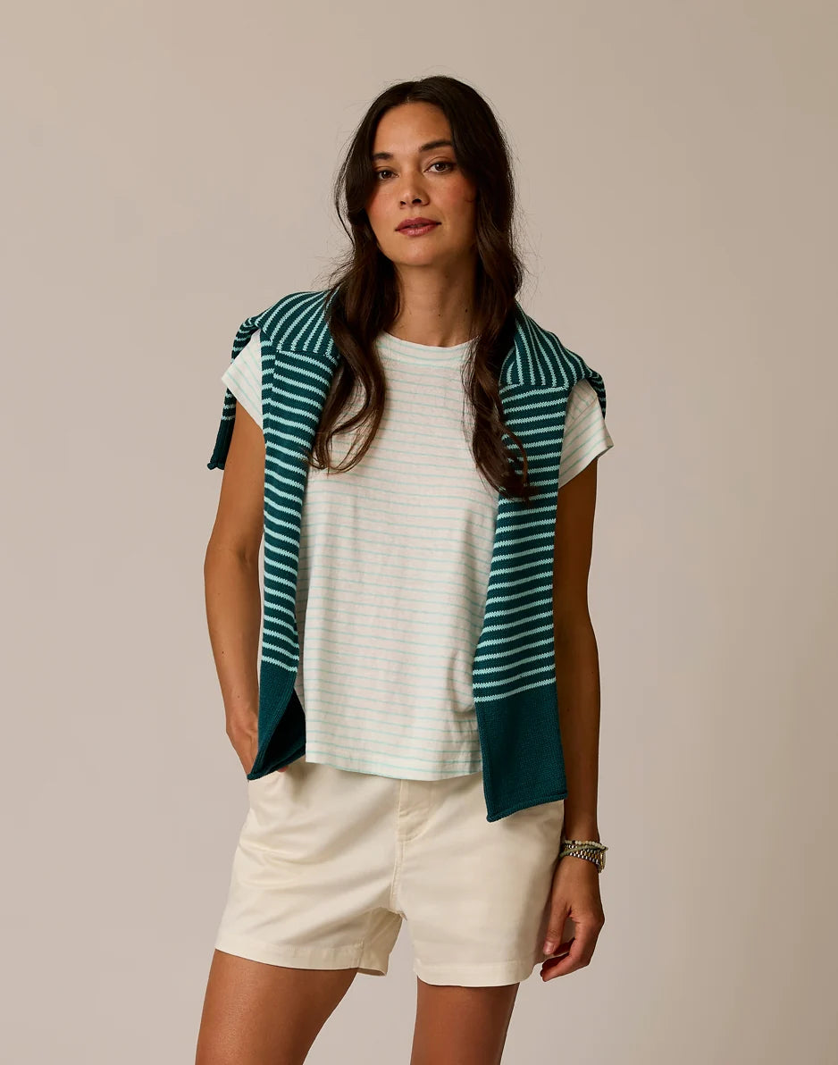 Astrid Hemp Tee: Lt. Aqua Stripe
