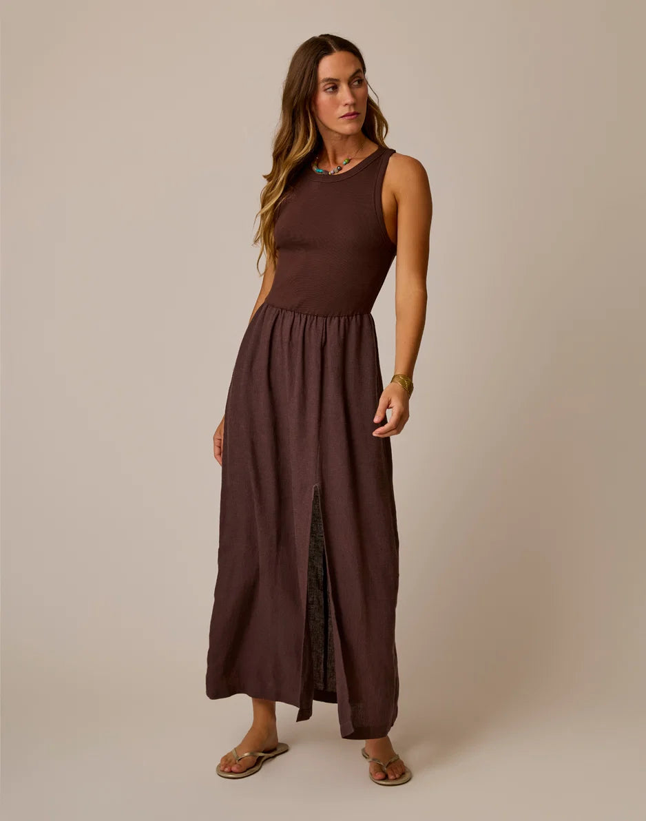 Lark Linen Dress: Coffee Chambray