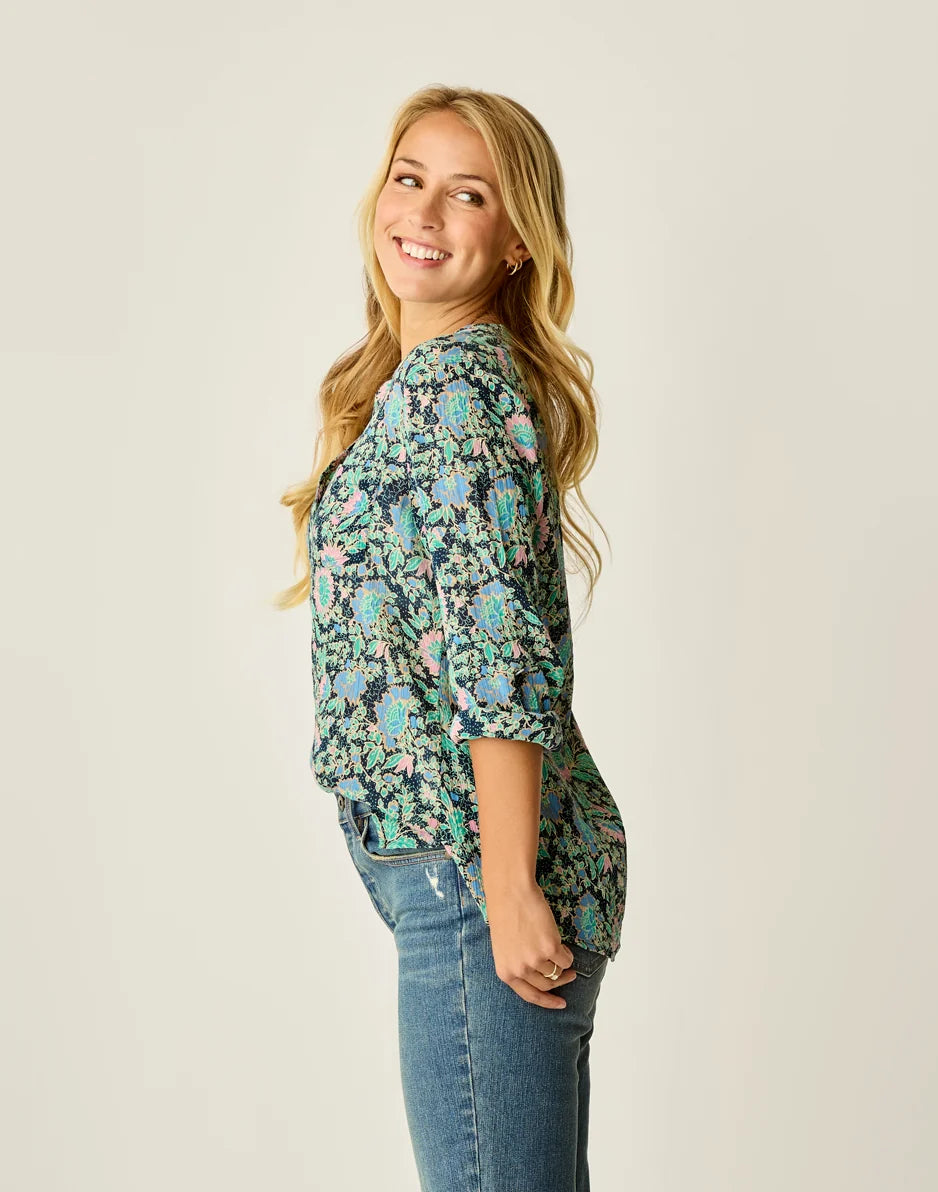 Dylan Gauze Shirt: Navy Multifloral