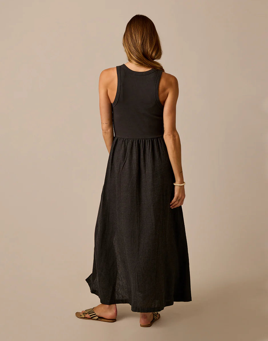 Lark Linen Dress: Black Chambray