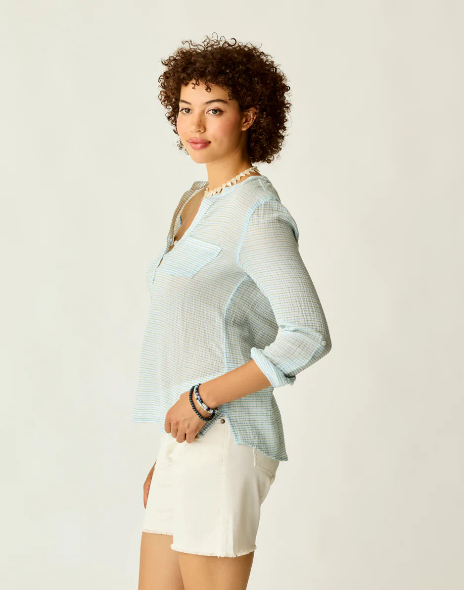 Dylan Gauze Shirt: Lagoon Stripe - FINAL SALE