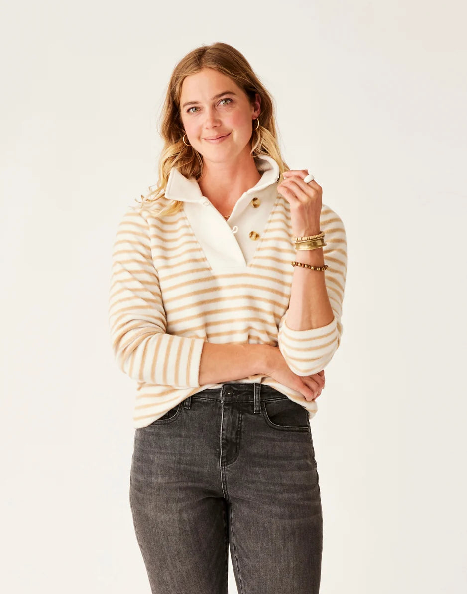 Clara Fleece Pullover: Birch Even Stripe - FINAL SALE