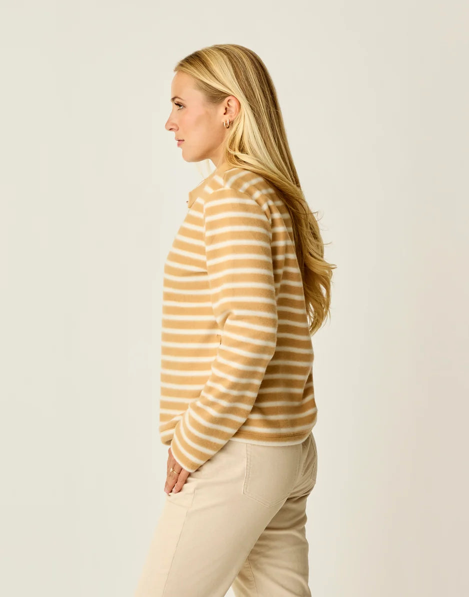 Clara Fleece Pullover: Camel Even Stripe