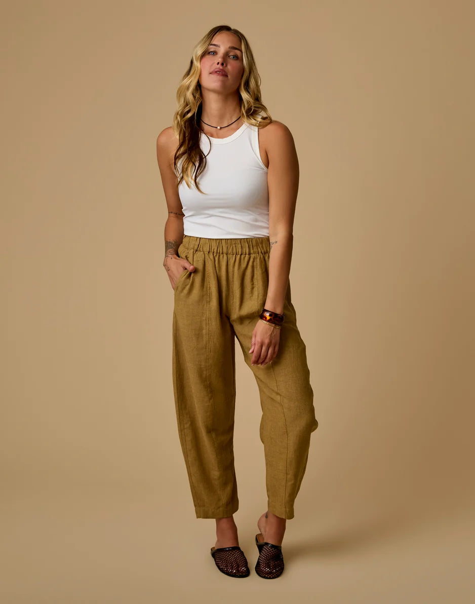 Freya Linen Pant: Golden Chambray