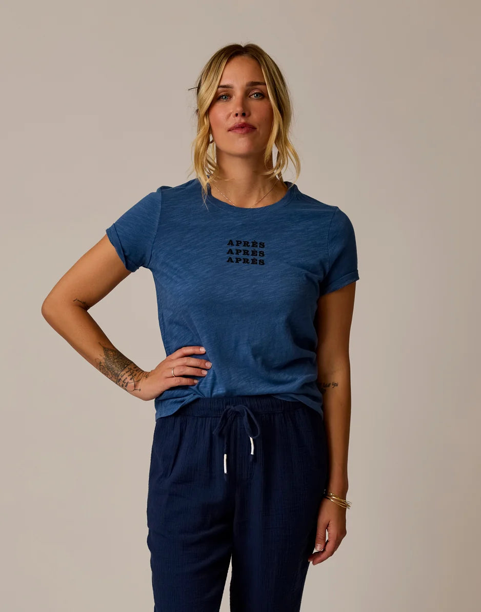 Cassidy Graphic Tee: Vintage Blue Apres