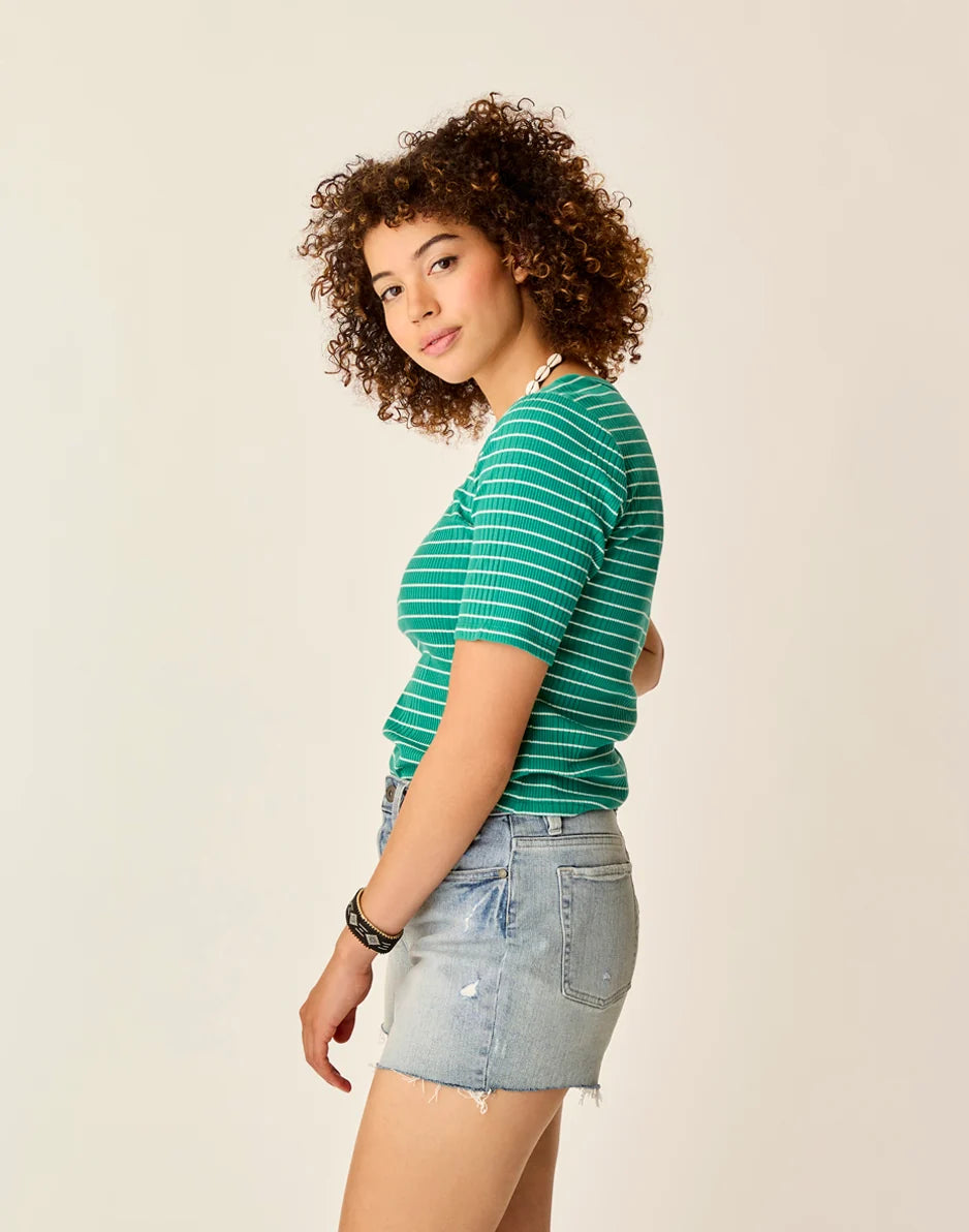 Asher Rib Top: Jade Stripe - FINAL SALE