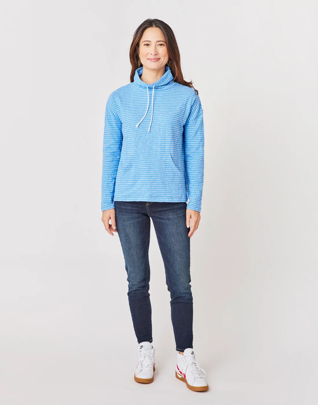 Bodie Funnel Neck: Bluebay Stripe - FINAL SALE