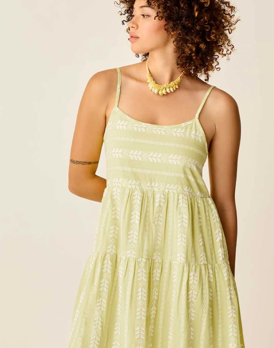 Jacey Textured Dress: Limeade Embroidered - FINAL SALE