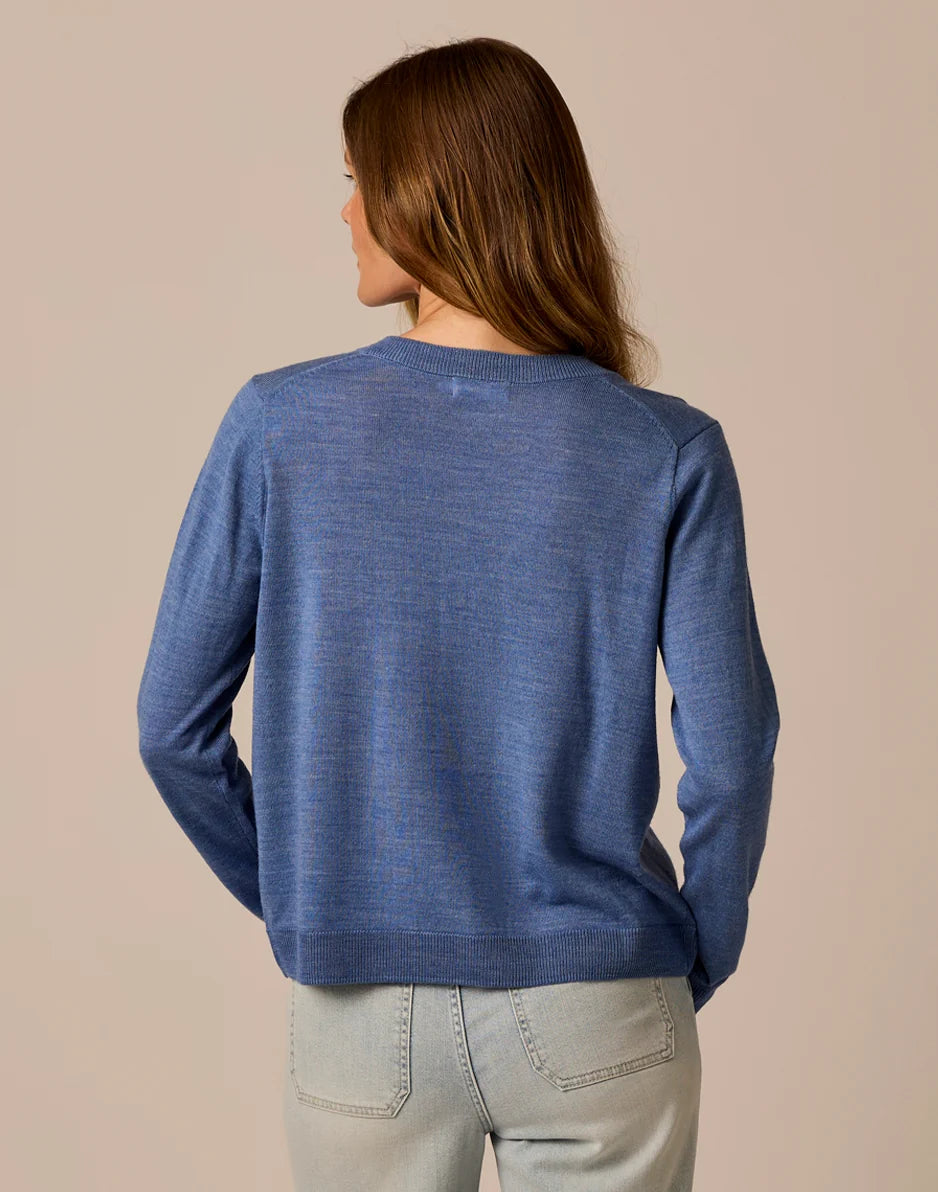 Juliet V-Neck Sweater: Denim Heather
