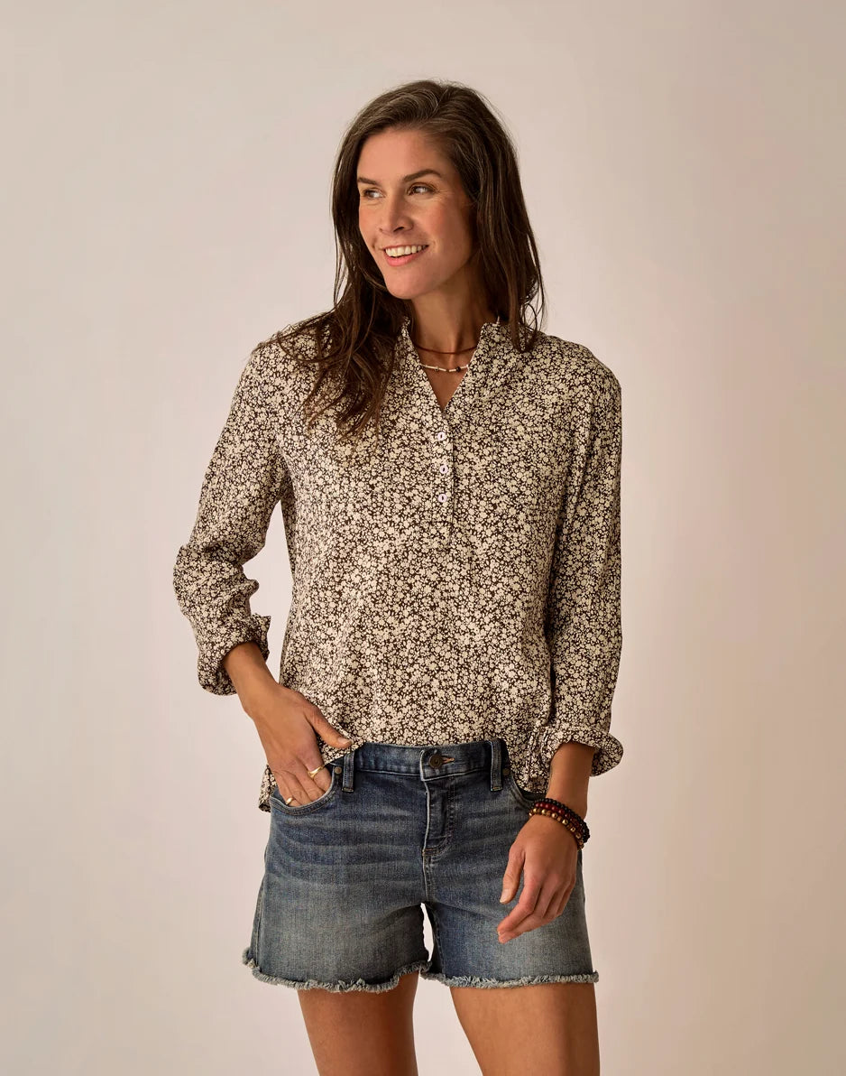 Dylan Gauze Shirt: Coffee Ditsey