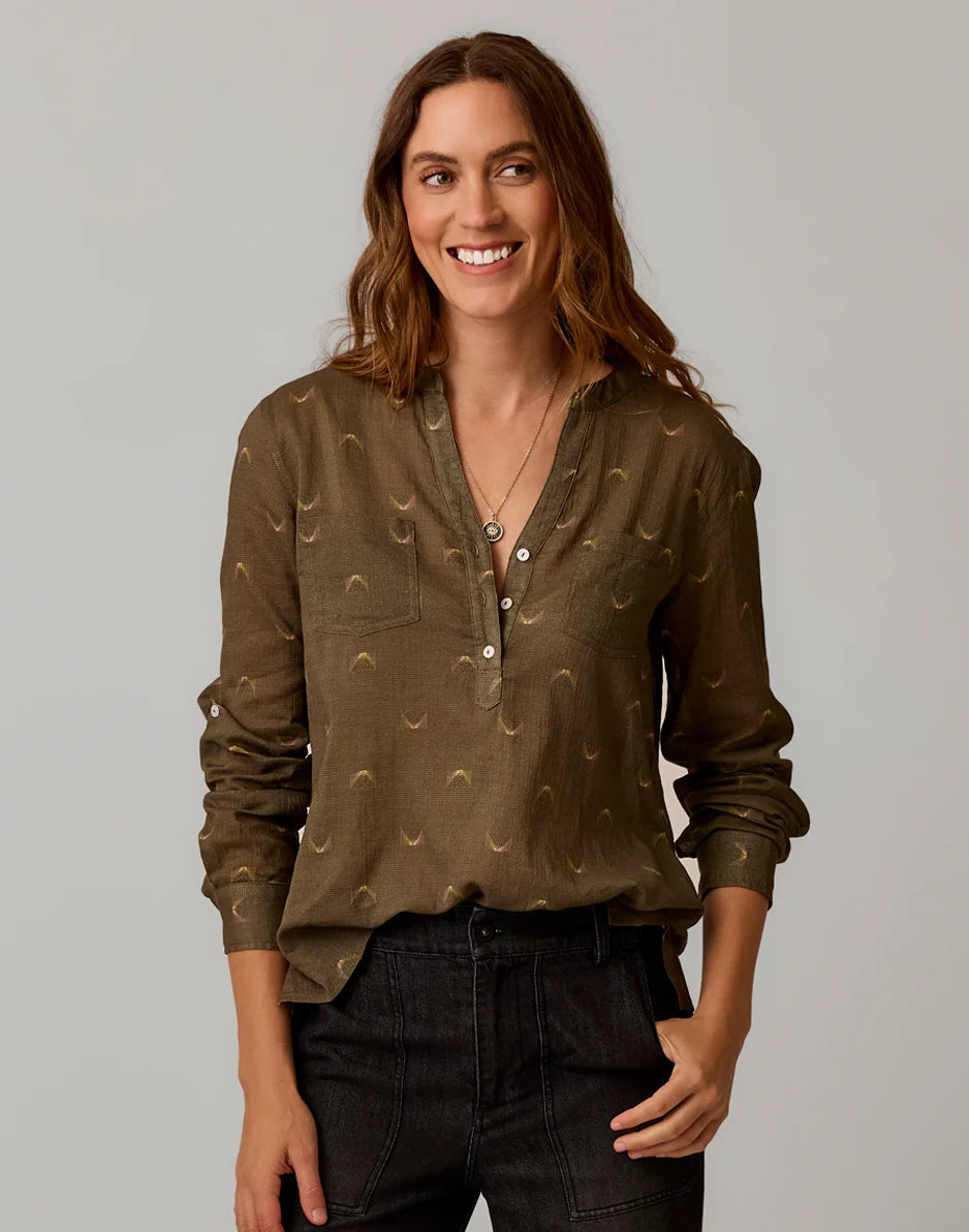 Dylan Gauze Shirt: Dark Olive Vista