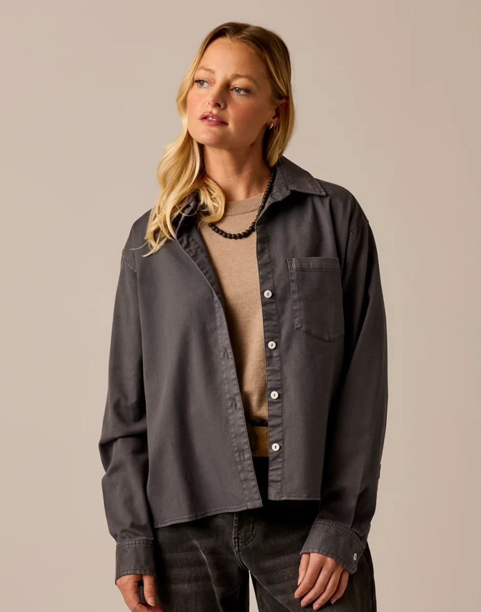 Claire Twill Shirt: Washed Black