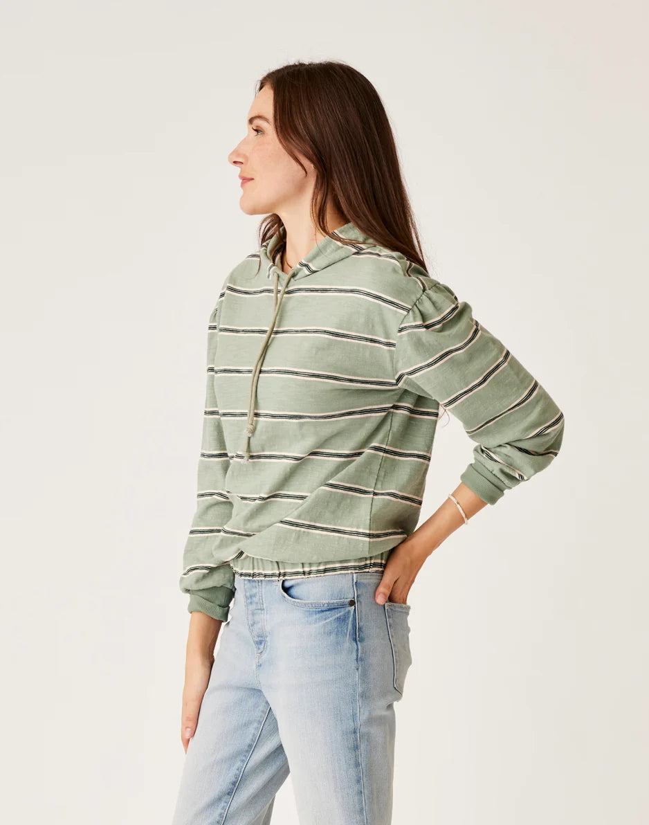 Birdie Slub Hoodie: Lt. Cilantro Rugby Stripe - FINAL SALE