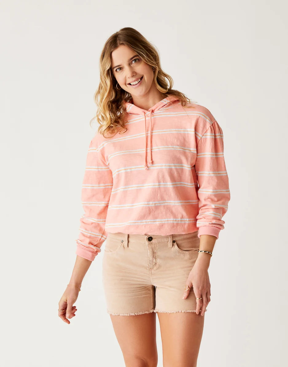 Birdie Slub Hoodie: Electric Coral Rugby Stripe - FINAL SALE