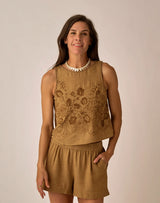 Lou Linen Tank: Golden Chambray