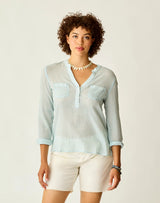 Dylan Gauze Shirt: Lagoon Stripe - FINAL SALE