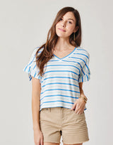 Hazel Top: Bluebay Stripe - FINAL SALE