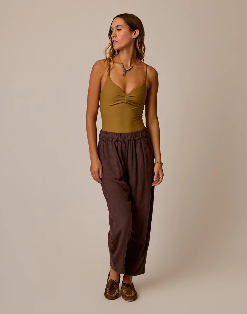 Freya Linen Pant: Coffee Chambray