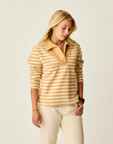 Clara Fleece Pullover: Camel Even Stripe
