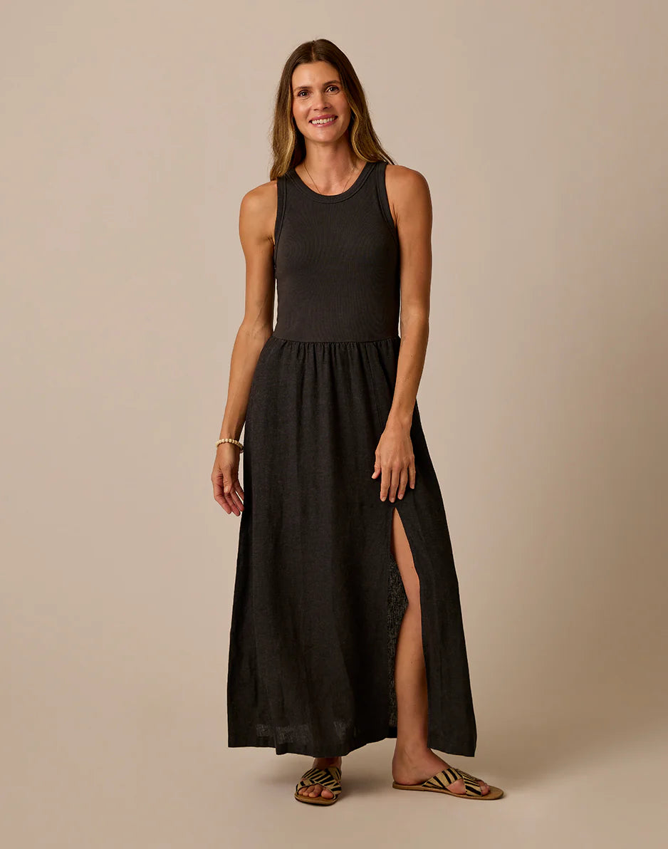 Lark Linen Dress: Black Chambray