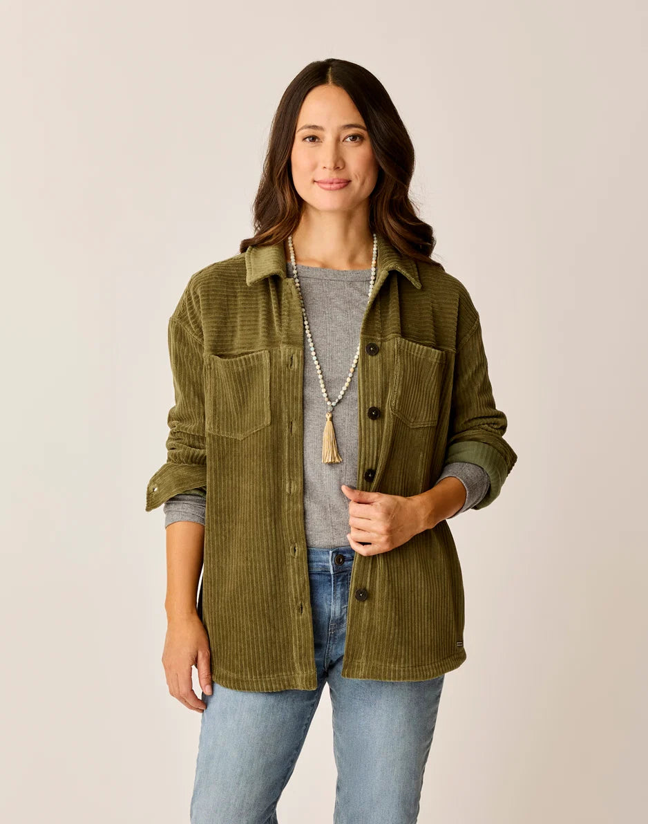 Hudson Stretch Cord Shacket: Fir
